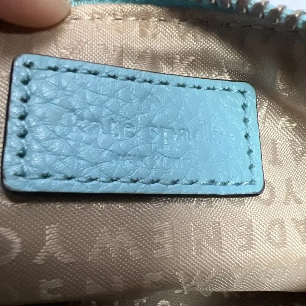 KATE SPADE NEW YORK ZIP TOP WRISTLET CLUTCH mint PEBBLED LEATHER PURSE